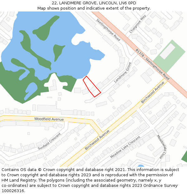 22, LANDMERE GROVE, LINCOLN, LN6 0PD: Location map and indicative extent of plot