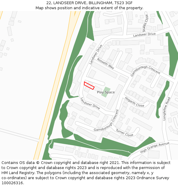 22, LANDSEER DRIVE, BILLINGHAM, TS23 3GF: Location map and indicative extent of plot