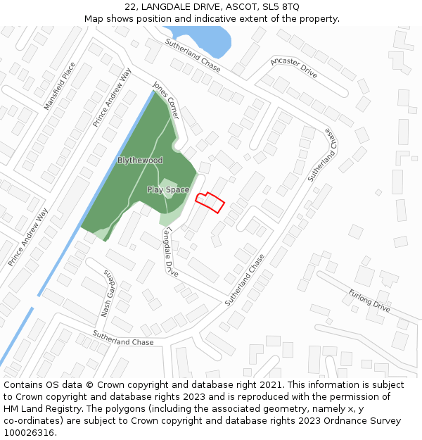 22, LANGDALE DRIVE, ASCOT, SL5 8TQ: Location map and indicative extent of plot