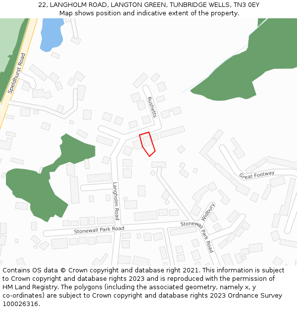 22, LANGHOLM ROAD, LANGTON GREEN, TUNBRIDGE WELLS, TN3 0EY: Location map and indicative extent of plot