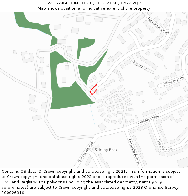 22, LANGHORN COURT, EGREMONT, CA22 2QZ: Location map and indicative extent of plot