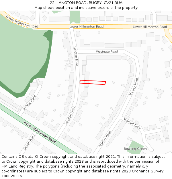 22, LANGTON ROAD, RUGBY, CV21 3UA: Location map and indicative extent of plot