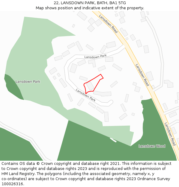 22, LANSDOWN PARK, BATH, BA1 5TG: Location map and indicative extent of plot