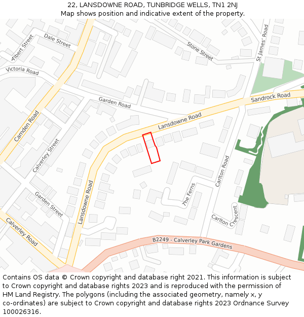 22, LANSDOWNE ROAD, TUNBRIDGE WELLS, TN1 2NJ: Location map and indicative extent of plot