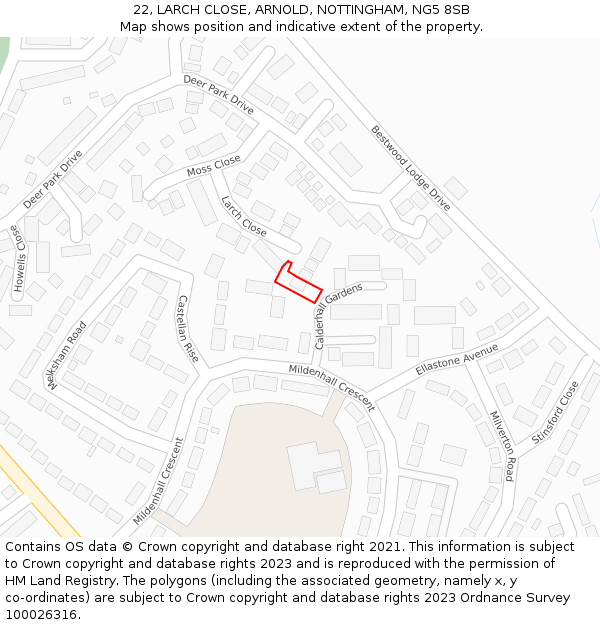 22, LARCH CLOSE, ARNOLD, NOTTINGHAM, NG5 8SB: Location map and indicative extent of plot