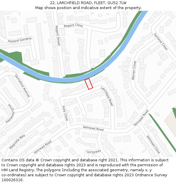 22, LARCHFIELD ROAD, FLEET, GU52 7LW: Location map and indicative extent of plot