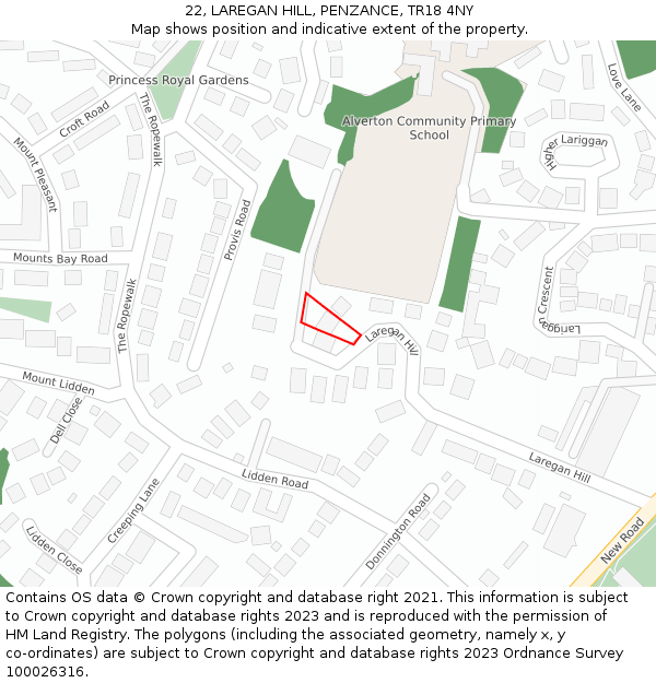 22, LAREGAN HILL, PENZANCE, TR18 4NY: Location map and indicative extent of plot