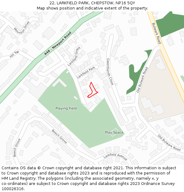 22, LARKFIELD PARK, CHEPSTOW, NP16 5QY: Location map and indicative extent of plot