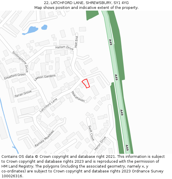 22, LATCHFORD LANE, SHREWSBURY, SY1 4YG: Location map and indicative extent of plot