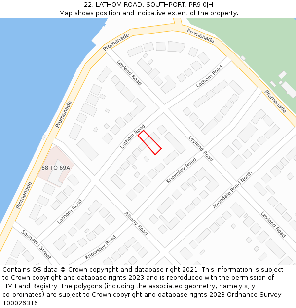 22, LATHOM ROAD, SOUTHPORT, PR9 0JH: Location map and indicative extent of plot