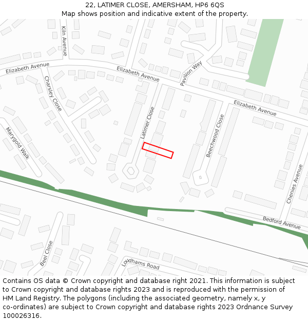 22, LATIMER CLOSE, AMERSHAM, HP6 6QS: Location map and indicative extent of plot