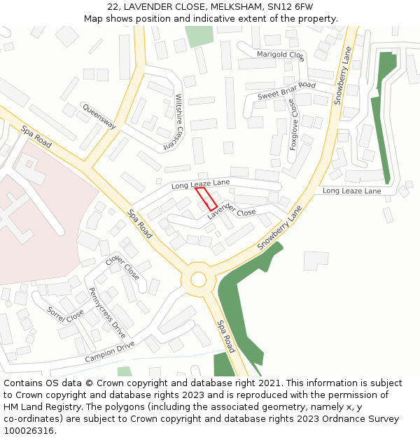 22, LAVENDER CLOSE, MELKSHAM, SN12 6FW: Location map and indicative extent of plot