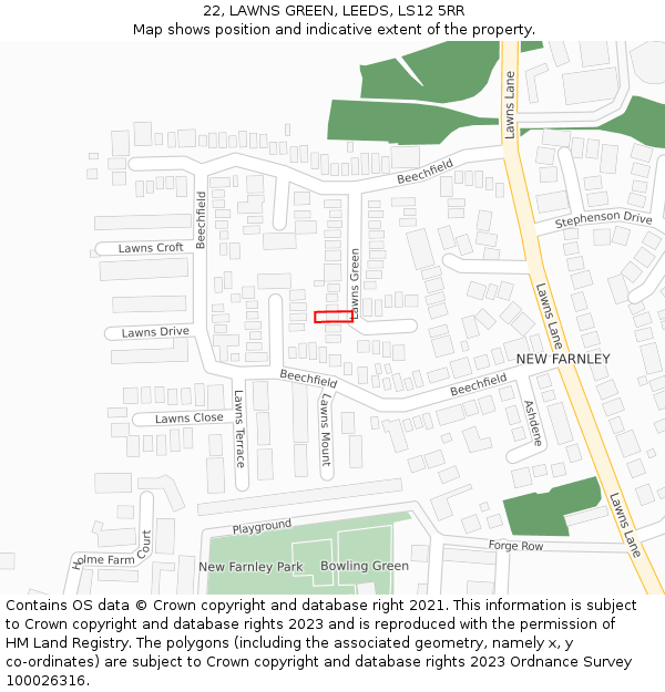 22, LAWNS GREEN, LEEDS, LS12 5RR: Location map and indicative extent of plot