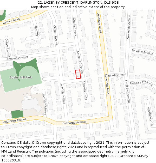 22, LAZENBY CRESCENT, DARLINGTON, DL3 9QB: Location map and indicative extent of plot