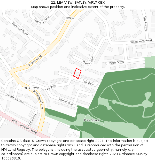 22, LEA VIEW, BATLEY, WF17 0BX: Location map and indicative extent of plot