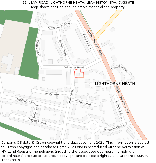 22, LEAM ROAD, LIGHTHORNE HEATH, LEAMINGTON SPA, CV33 9TE: Location map and indicative extent of plot