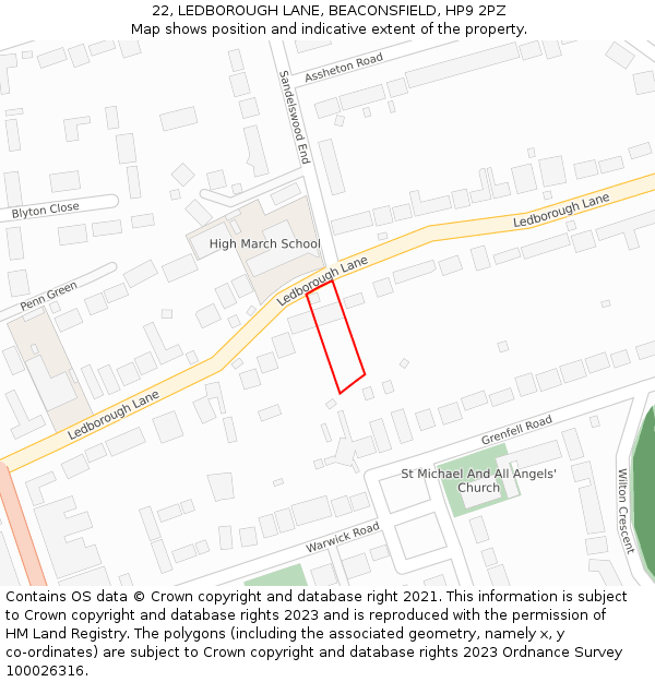 22, LEDBOROUGH LANE, BEACONSFIELD, HP9 2PZ: Location map and indicative extent of plot