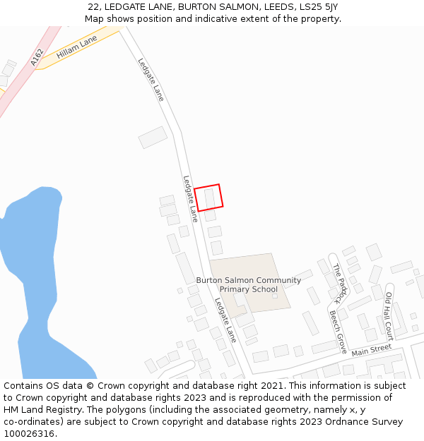 22, LEDGATE LANE, BURTON SALMON, LEEDS, LS25 5JY: Location map and indicative extent of plot