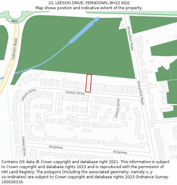 22, LEESON DRIVE, FERNDOWN, BH22 9QQ: Location map and indicative extent of plot