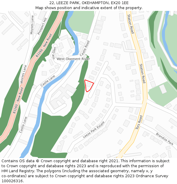 22, LEEZE PARK, OKEHAMPTON, EX20 1EE: Location map and indicative extent of plot
