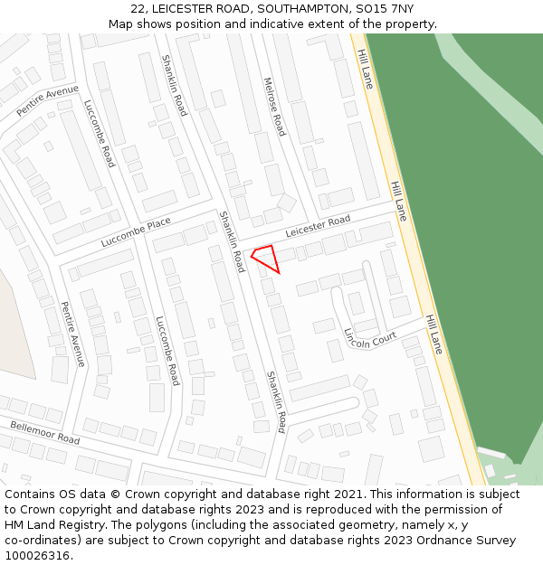 22, LEICESTER ROAD, SOUTHAMPTON, SO15 7NY: Location map and indicative extent of plot