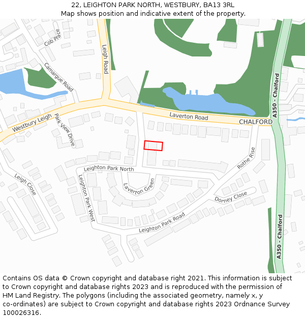 22, LEIGHTON PARK NORTH, WESTBURY, BA13 3RL: Location map and indicative extent of plot