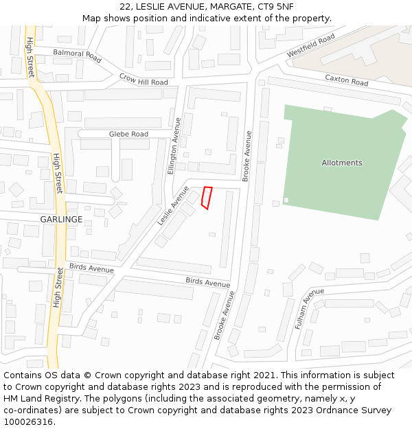 22, LESLIE AVENUE, MARGATE, CT9 5NF: Location map and indicative extent of plot