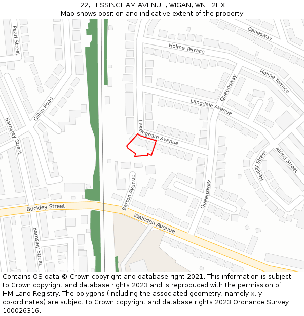 22, LESSINGHAM AVENUE, WIGAN, WN1 2HX: Location map and indicative extent of plot