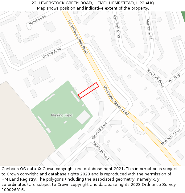 22, LEVERSTOCK GREEN ROAD, HEMEL HEMPSTEAD, HP2 4HQ: Location map and indicative extent of plot