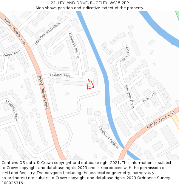 22, LEYLAND DRIVE, RUGELEY, WS15 2EP: Location map and indicative extent of plot