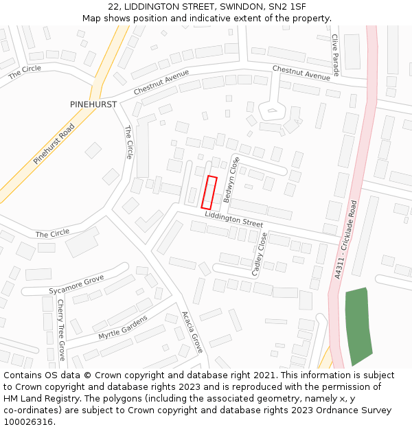 22, LIDDINGTON STREET, SWINDON, SN2 1SF: Location map and indicative extent of plot