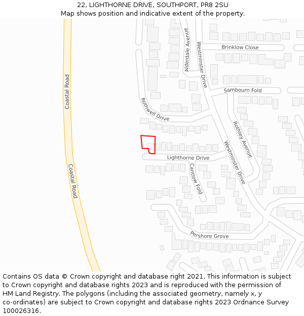 22, LIGHTHORNE DRIVE, SOUTHPORT, PR8 2SU: Location map and indicative extent of plot