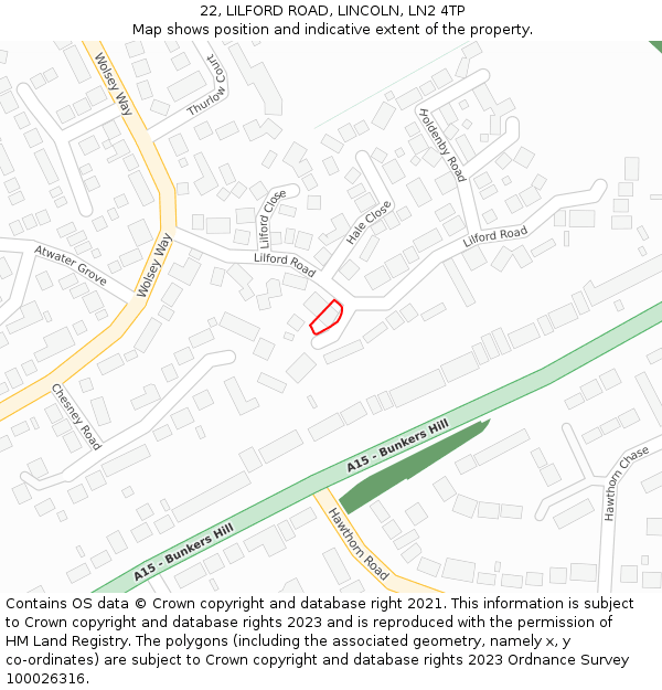 22, LILFORD ROAD, LINCOLN, LN2 4TP: Location map and indicative extent of plot