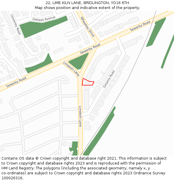 22, LIME KILN LANE, BRIDLINGTON, YO16 6TH: Location map and indicative extent of plot