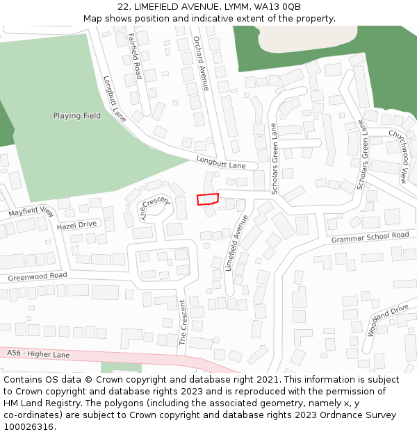 22, LIMEFIELD AVENUE, LYMM, WA13 0QB: Location map and indicative extent of plot