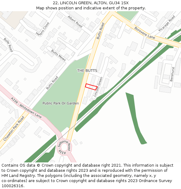 22, LINCOLN GREEN, ALTON, GU34 1SX: Location map and indicative extent of plot