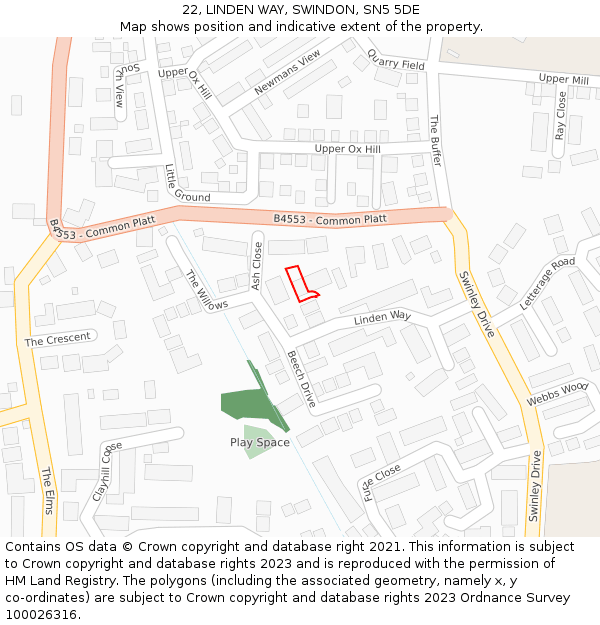 22, LINDEN WAY, SWINDON, SN5 5DE: Location map and indicative extent of plot