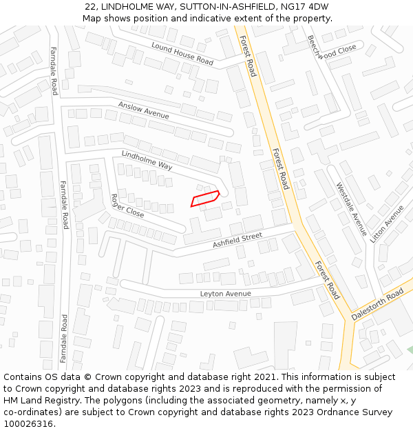 22, LINDHOLME WAY, SUTTON-IN-ASHFIELD, NG17 4DW: Location map and indicative extent of plot