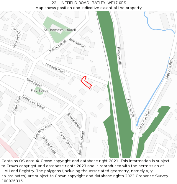 22, LINEFIELD ROAD, BATLEY, WF17 0ES: Location map and indicative extent of plot