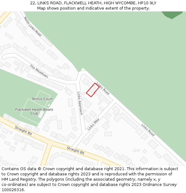 22, LINKS ROAD, FLACKWELL HEATH, HIGH WYCOMBE, HP10 9LY: Location map and indicative extent of plot
