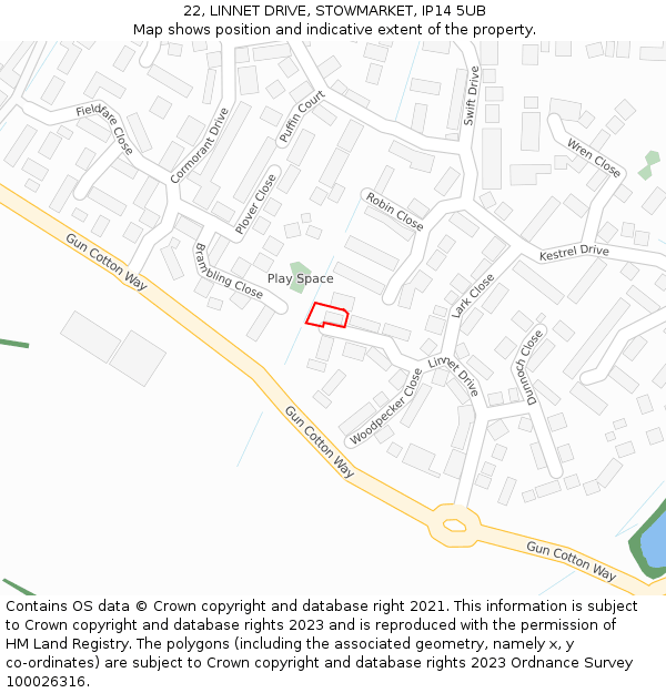 22, LINNET DRIVE, STOWMARKET, IP14 5UB: Location map and indicative extent of plot