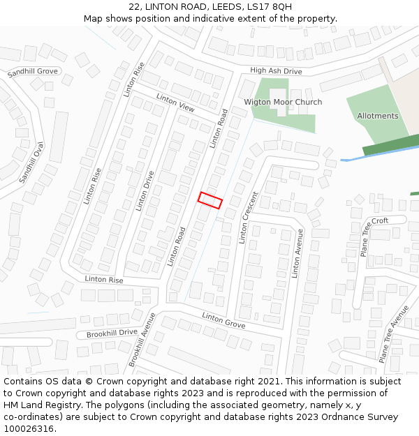 22, LINTON ROAD, LEEDS, LS17 8QH: Location map and indicative extent of plot