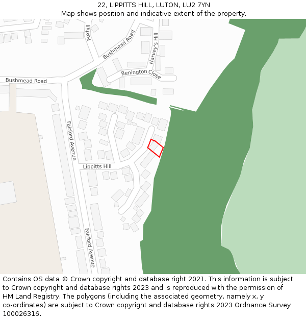 22, LIPPITTS HILL, LUTON, LU2 7YN: Location map and indicative extent of plot