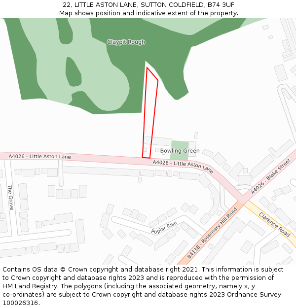 22, LITTLE ASTON LANE, SUTTON COLDFIELD, B74 3UF: Location map and indicative extent of plot