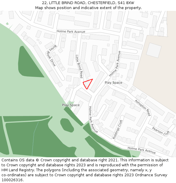 22, LITTLE BRIND ROAD, CHESTERFIELD, S41 8XW: Location map and indicative extent of plot