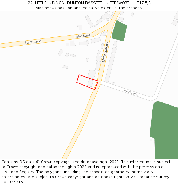 22, LITTLE LUNNON, DUNTON BASSETT, LUTTERWORTH, LE17 5JR: Location map and indicative extent of plot