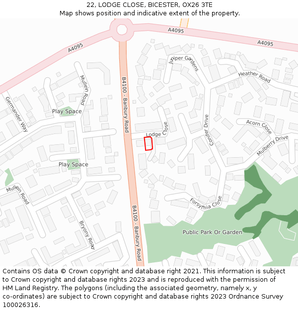 22, LODGE CLOSE, BICESTER, OX26 3TE: Location map and indicative extent of plot