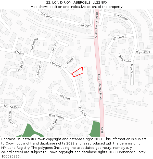 22, LON DIRION, ABERGELE, LL22 8PX: Location map and indicative extent of plot