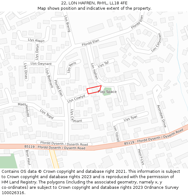 22, LON HAFREN, RHYL, LL18 4FE: Location map and indicative extent of plot