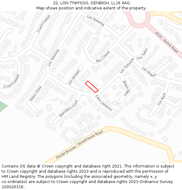 22, LON TYWYSOG, DENBIGH, LL16 4AG: Location map and indicative extent of plot